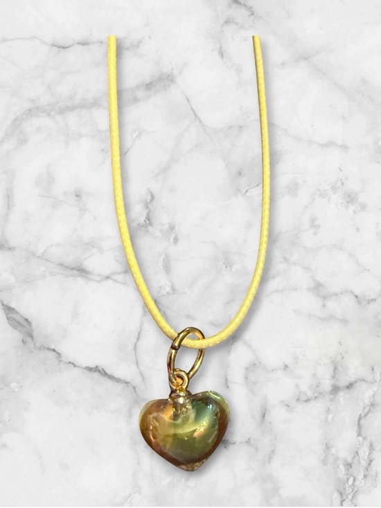 Jewelry - Gold Heart Pendant Necklace with Iridescent Green Heart Charm